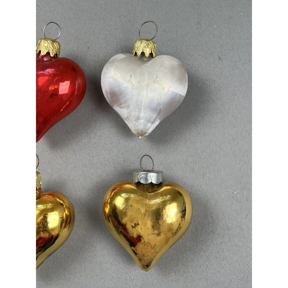 6 Napco Heart Ornaments Valentine's Gold Red‎ White 2.5